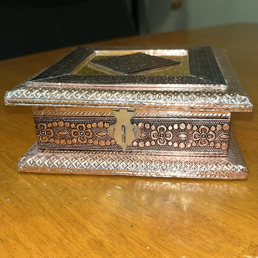 Handmade Rose Gold Black Gold Silver Foil Jewelry Trinket Box - Picture 2 of 15